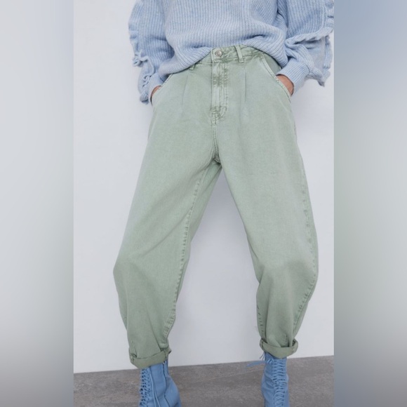 Zara Sage Green Denim Jeans | Size 10 - Picture 1 of 10